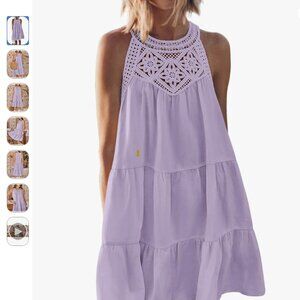 Sleeveless Halter Neck A-Line Boho Mini Dress Beach Vacation Sundress
